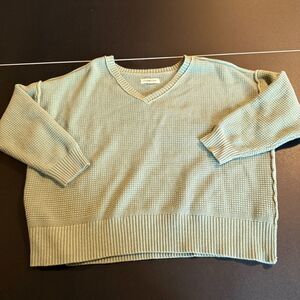 Lucky Brand Women's 2X Waffle Knit V-Neck Sweater Sage Green Long Sleeve Slouchy